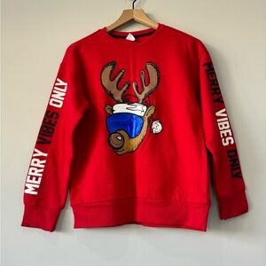 Holiday Time NWT Red Reindeer Sweater - Merry Vibes Only size junior XL 14-16